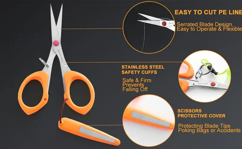 Braid Scissors - Orange with Lanyard and hook sharpener