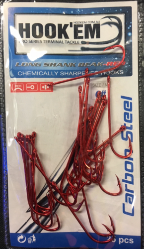 HookEm Long Shank Red Whiting Hooks - Prepack